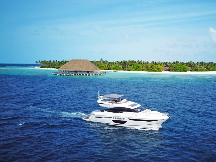 Velaa Private Island's Rania luxury yacht cruising in the Maldives